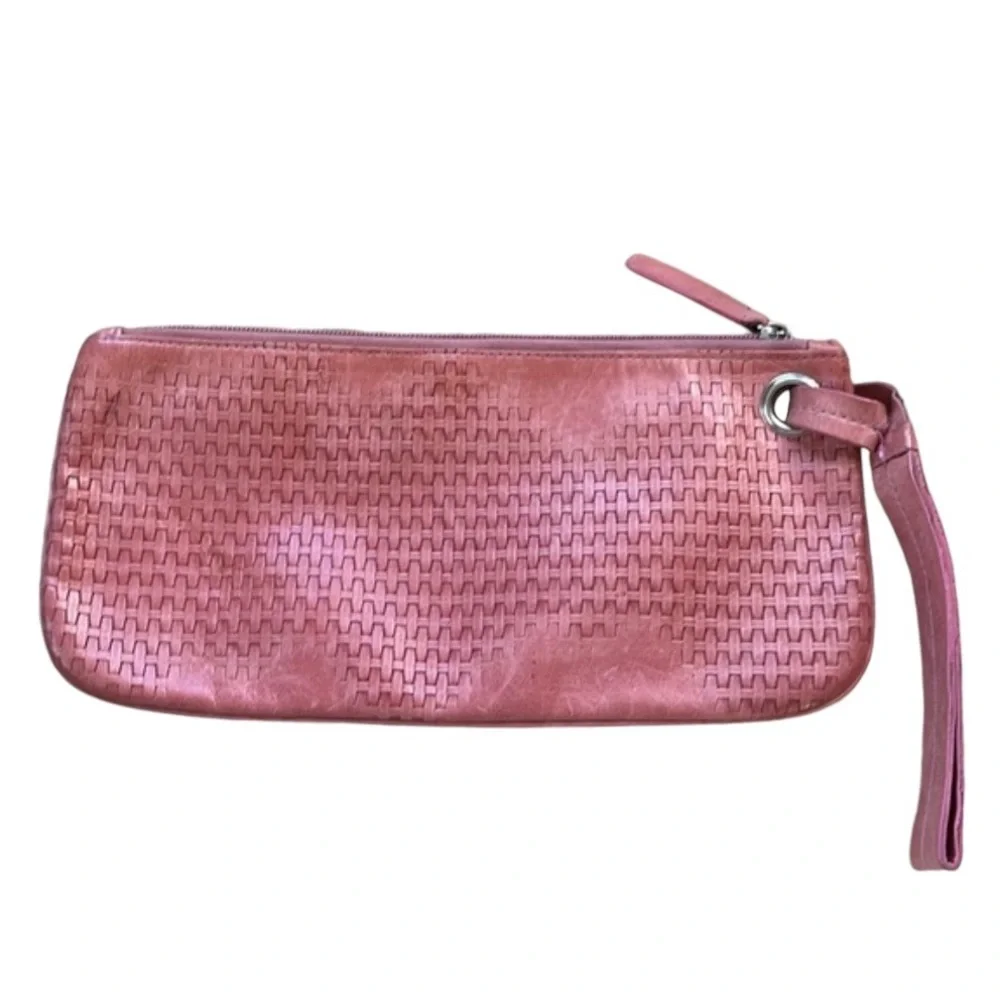 Sabina Pink Genuine Leather Clutch w/weave style design 11.5”Long x 5-3/4”Wide